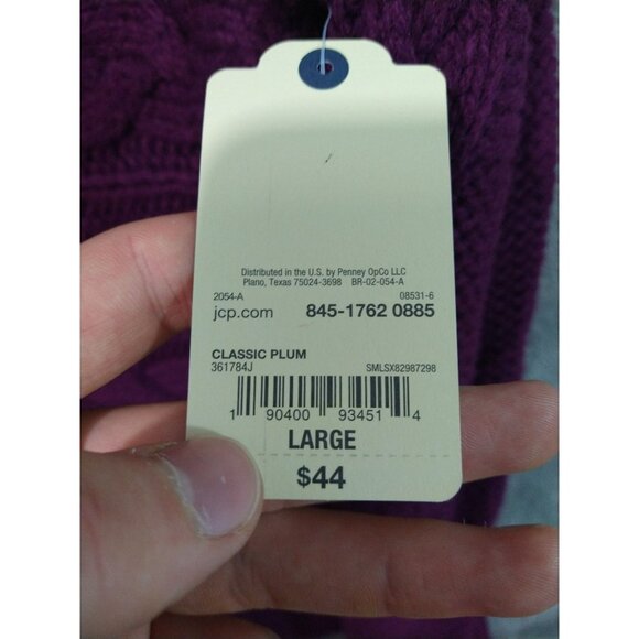 St Johns Bay Sweater Womens Large Purple Cable Knit Pull Over Crew Neck - Picture 5 of 8